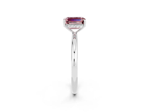 White gold Emerald Cut Morganite Solitaire Ring with Thin Band and Four-Prong Setting_14