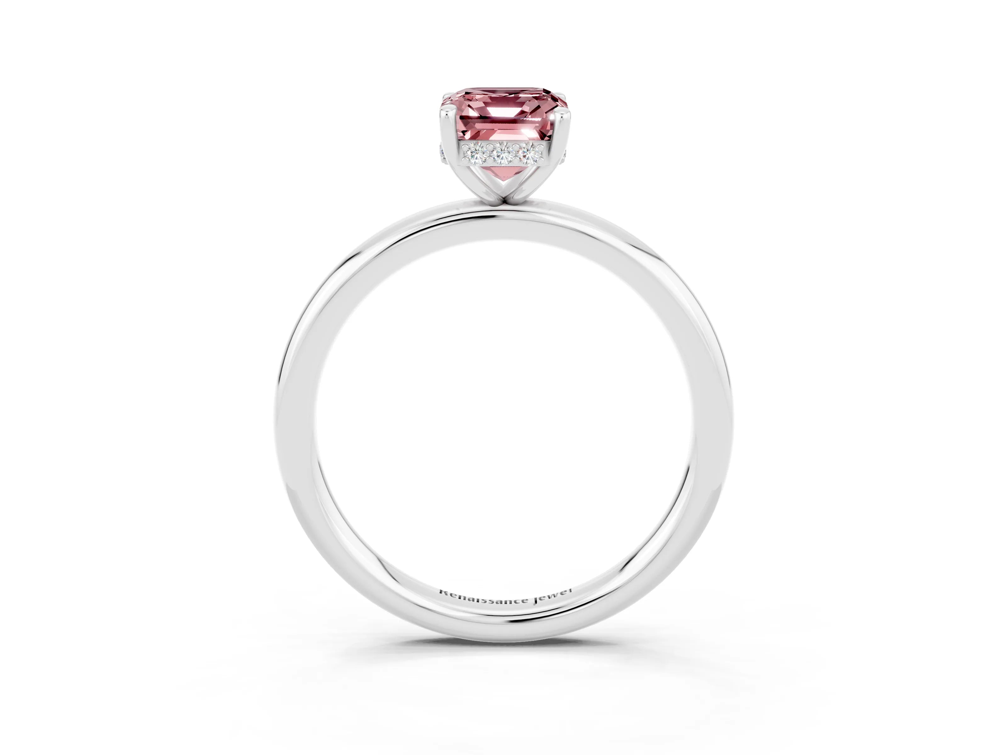 White gold Emerald Cut Morganite Solitaire Ring with Thin Band and Four-Prong Setting_15