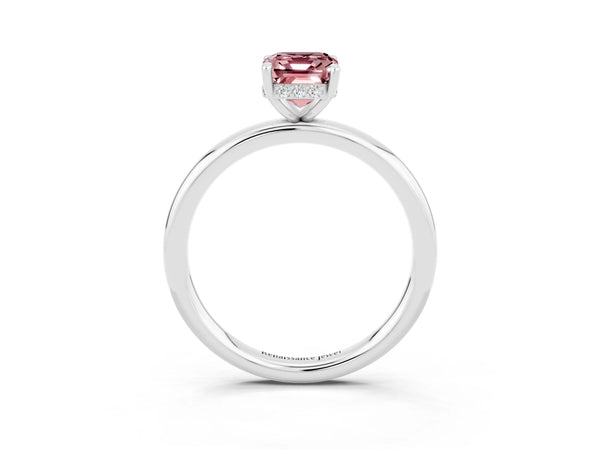 Silver Emerald Cut Morganite Solitaire Ring with Thin Band and Four-Prong Setting