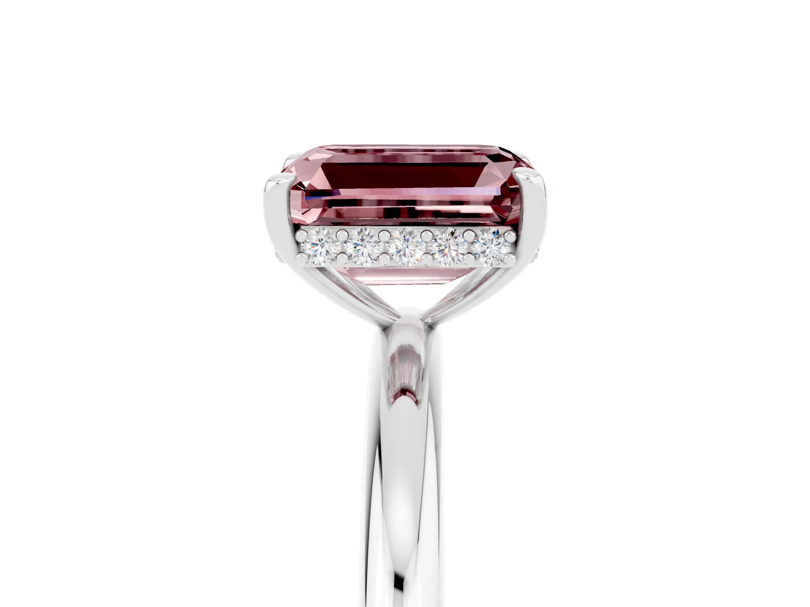 White gold Emerald Cut Morganite Solitaire Ring with Thin Band and Four-Prong Setting_17