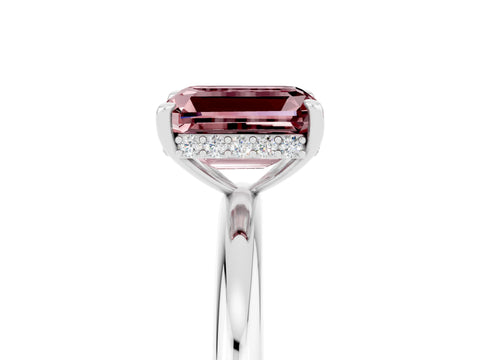 White gold Emerald Cut Morganite Solitaire Ring with Thin Band and Four-Prong Setting_17