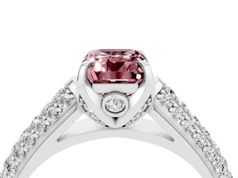 White gold Emerald Cut Morganite Solitaire Ring with Three-Row Pavé Band and Four-Prong Setting_16