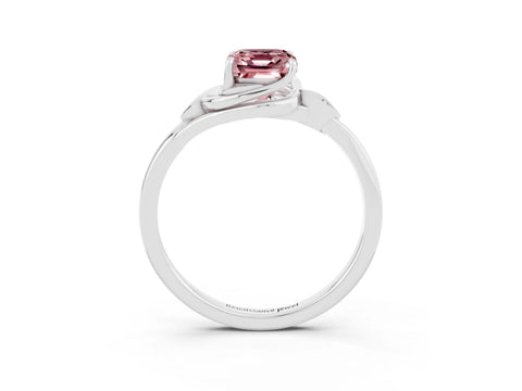 White gold Emerald Cut Morganite Solitaire Ring with Twist Band and Four-Prong Setting_15