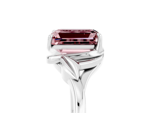 White gold Emerald Cut Morganite Solitaire Ring with Twist Band and Four-Prong Setting_17