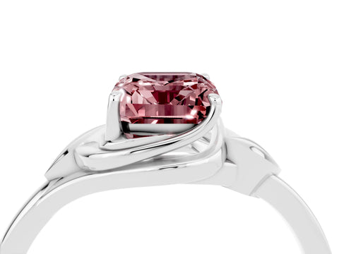 White gold Emerald Cut Morganite Solitaire Ring with Twist Band and Four-Prong Setting_40