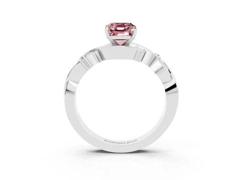 White gold Emerald Cut Morganite Solitaire Ring with Twisted Band and Prong Setting_15
