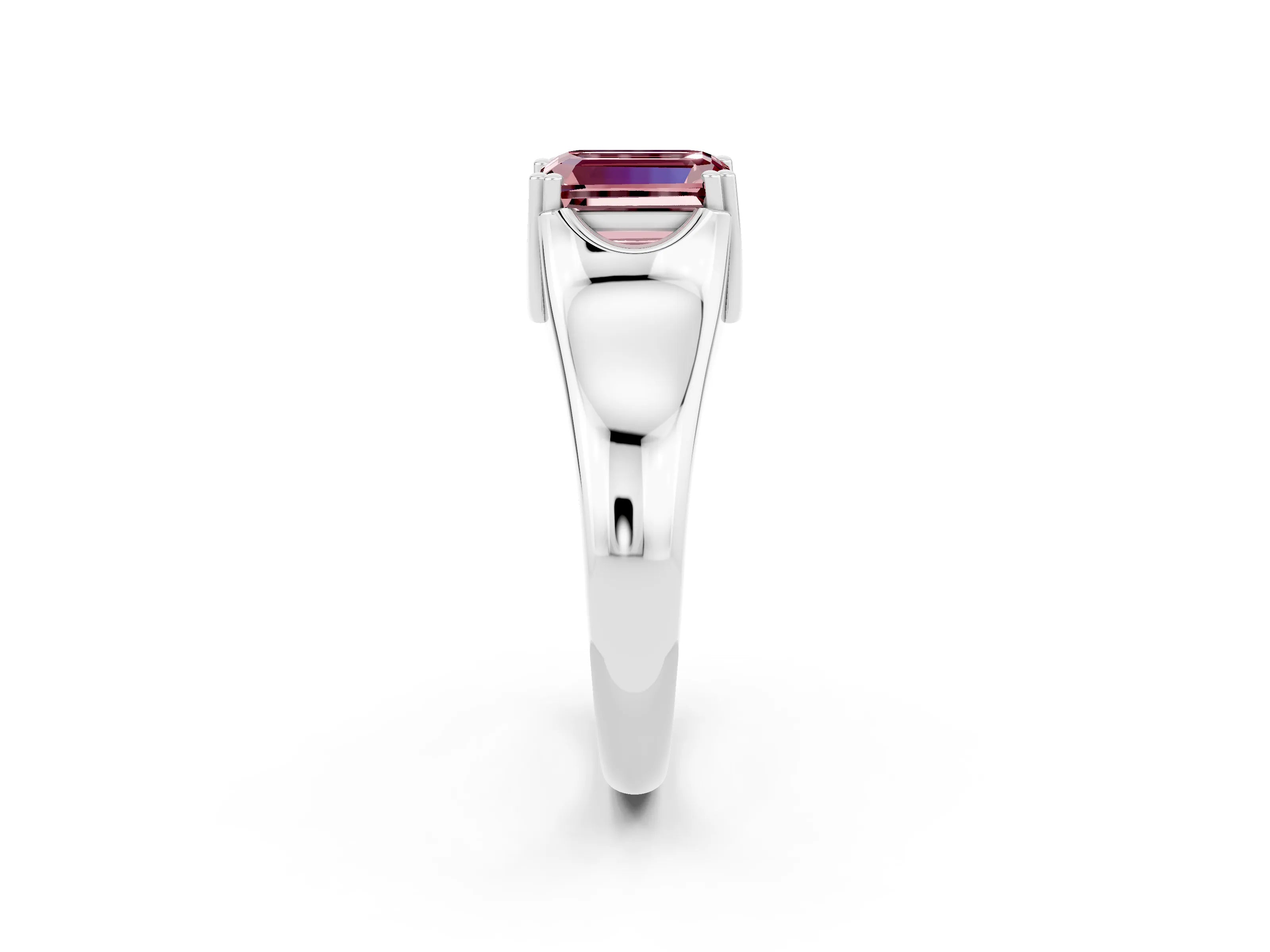 White gold Emerald Cut Morganite Solitaire Ring with Wide Band and Prong Setting_2