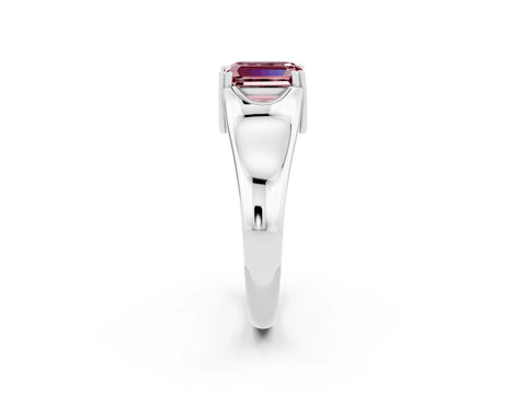 White gold Emerald Cut Morganite Solitaire Ring with Wide Band and Prong Setting_2