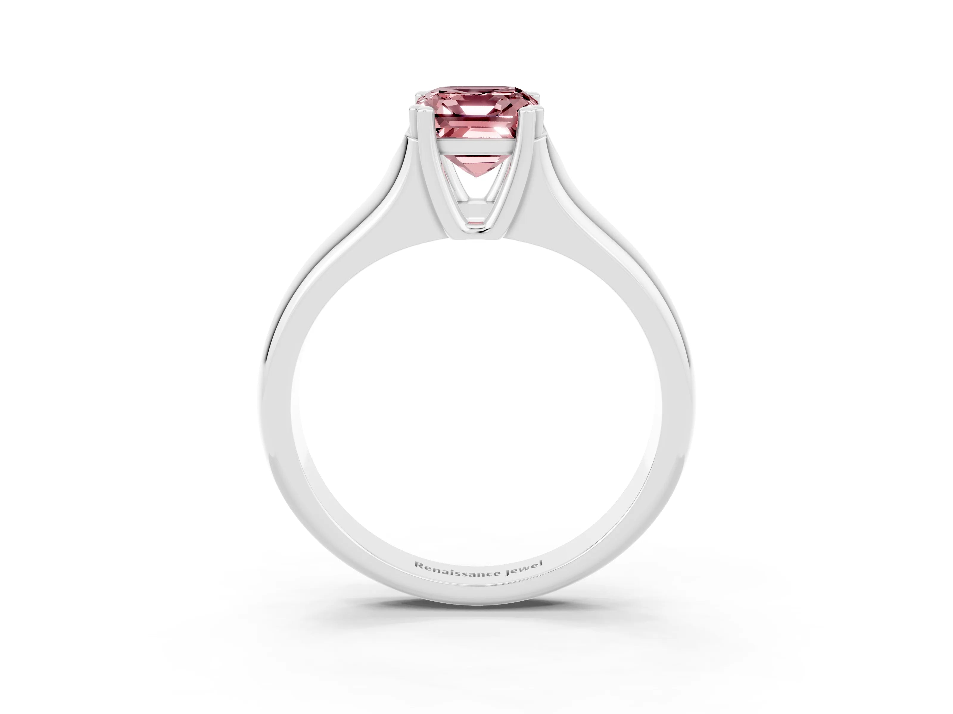 White gold Emerald Cut Morganite Solitaire Ring with Wide Band and Prong Setting_3