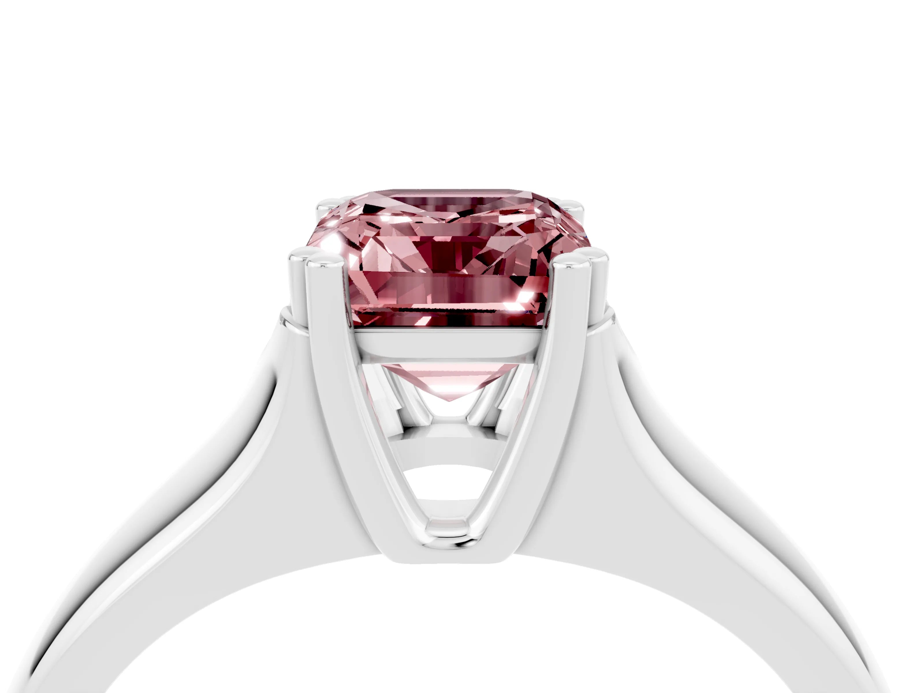 White gold Emerald Cut Morganite Solitaire Ring with Wide Band and Prong Setting_4