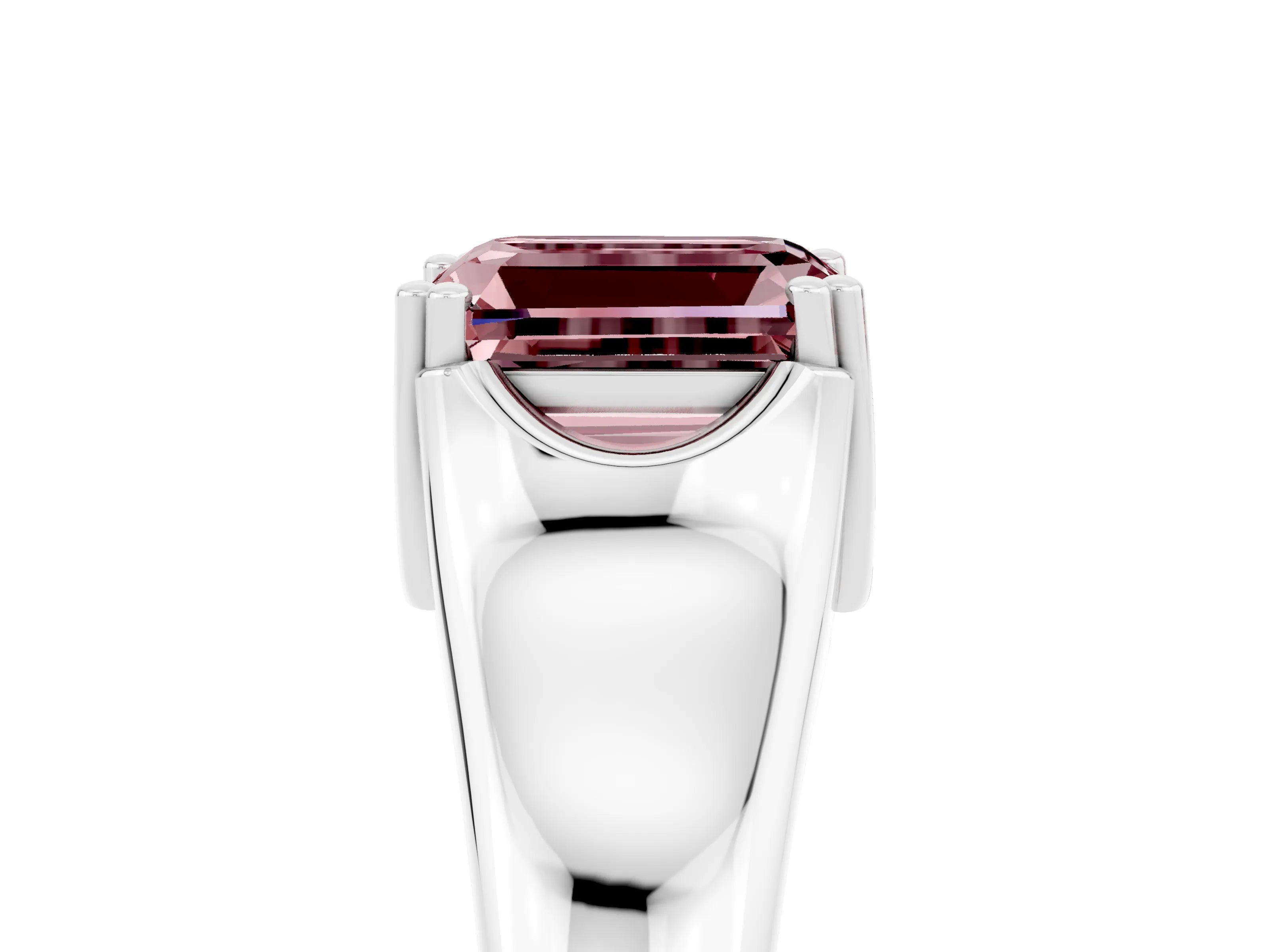 White gold Emerald Cut Morganite Solitaire Ring with Wide Band and Prong Setting_5