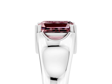 White gold Emerald Cut Morganite Solitaire Ring with Wide Band and Prong Setting_5