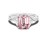 White gold Emerald Cut Morganite Solitaire Twist Band Prong Setting Ring_36