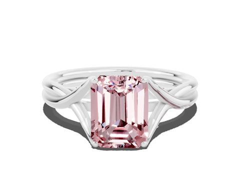 White gold Emerald Cut Morganite Solitaire Twist Band Prong Setting Ring_36