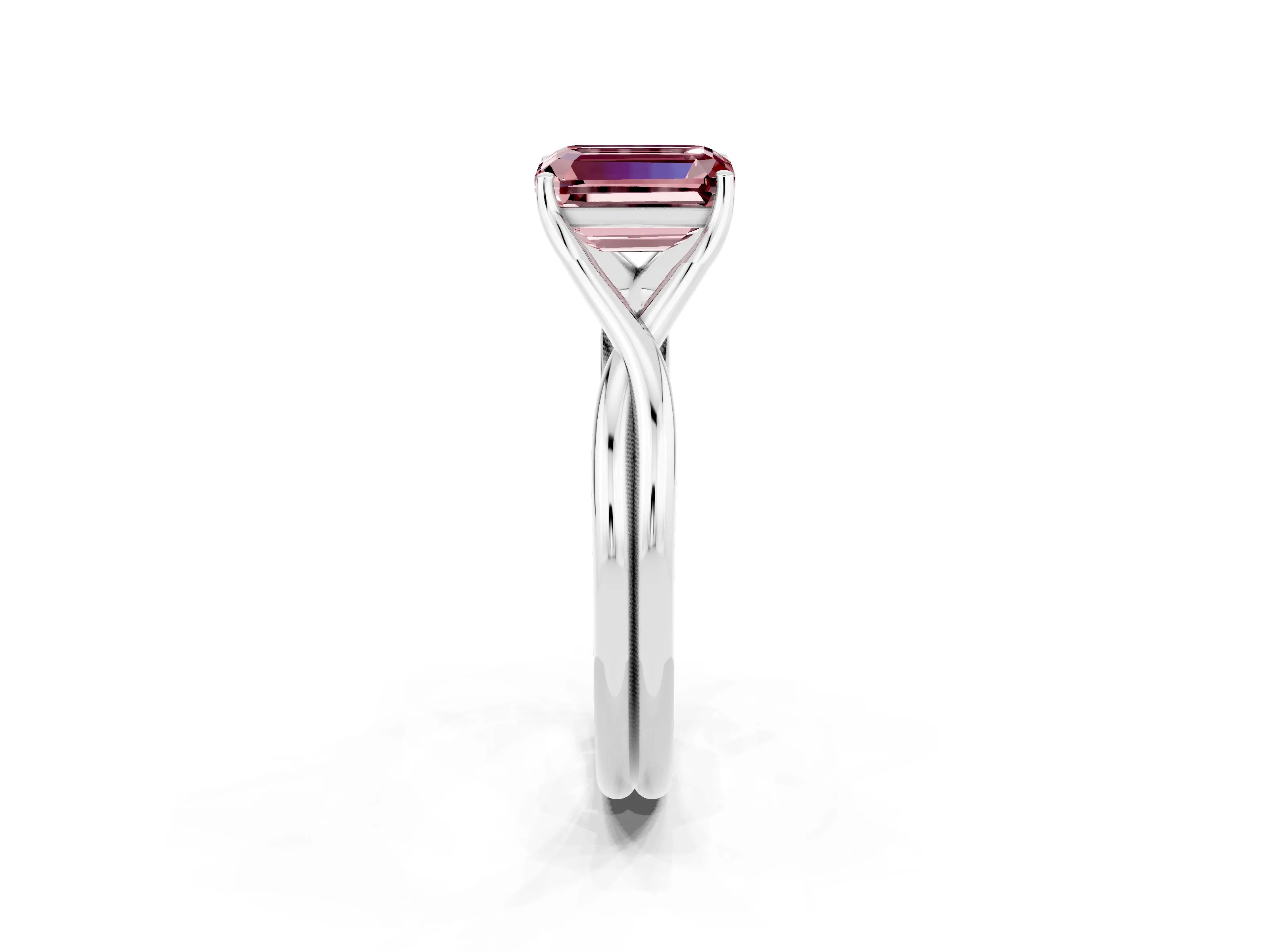 White gold Emerald Cut Morganite Solitaire Twist Band Prong Setting Ring_38