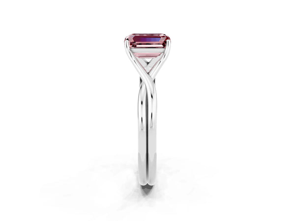 Silver Emerald Cut Morganite Solitaire Twist Band Prong Setting Ring