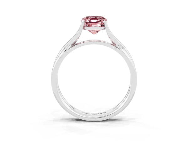 White gold Emerald Cut Morganite Solitaire Twist Band Prong Setting Ring
