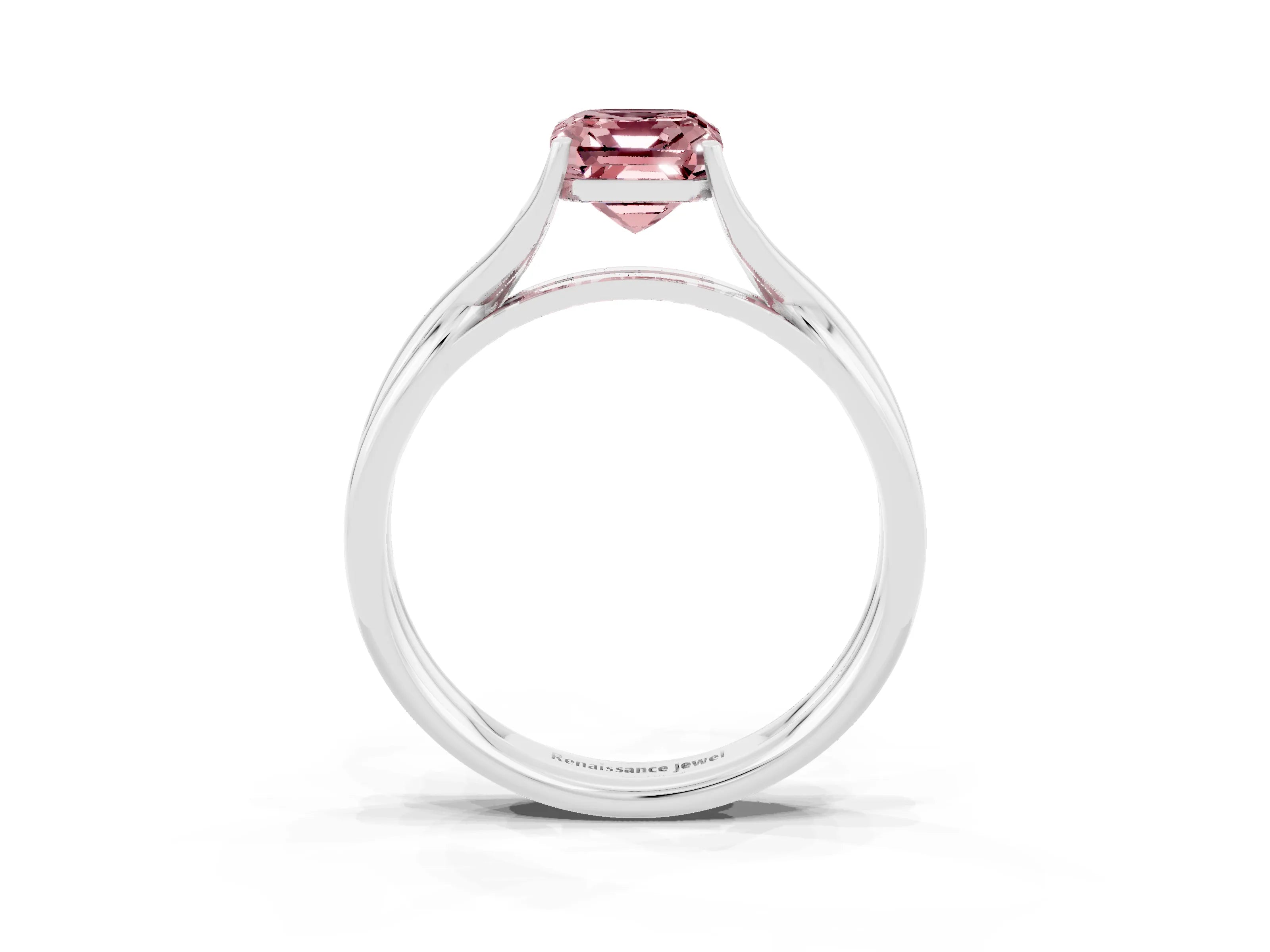 White gold Emerald Cut Morganite Solitaire Twist Band Prong Setting Ring_39