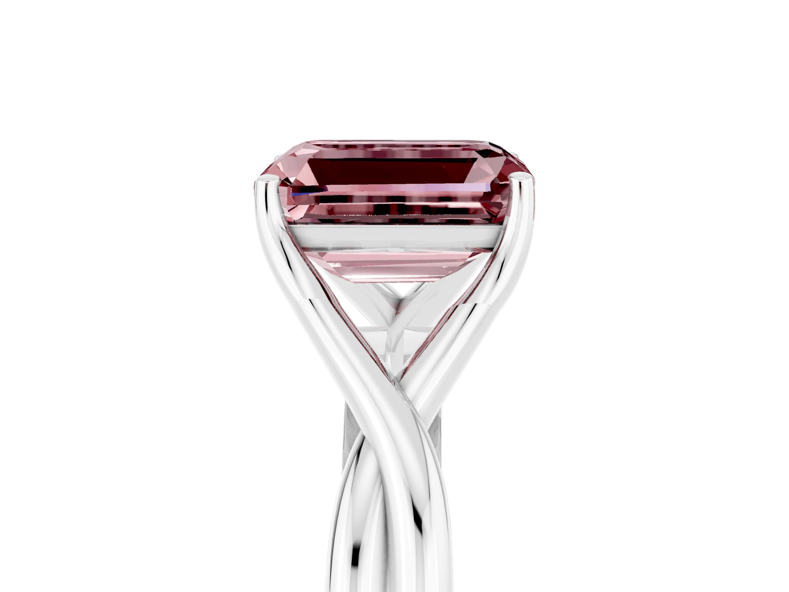 White gold Emerald Cut Morganite Solitaire Twist Band Prong Setting Ring_41
