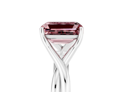 White gold Emerald Cut Morganite Solitaire Twist Band Prong Setting Ring_41
