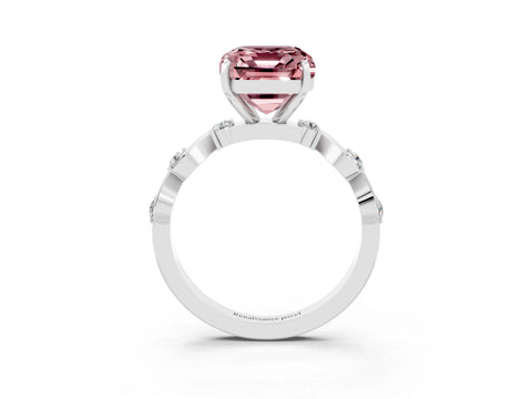 White gold Emerald Cut Morganite Solitaire Twisted Band with Round  Accents and Prong Setting_27