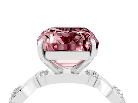 White gold Emerald Cut Morganite Solitaire Twisted Band with Round  Accents and Prong Setting_34