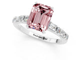White gold Emerald Cut Morganite Solitaire with Side Baguettes and Channel Set Band_1