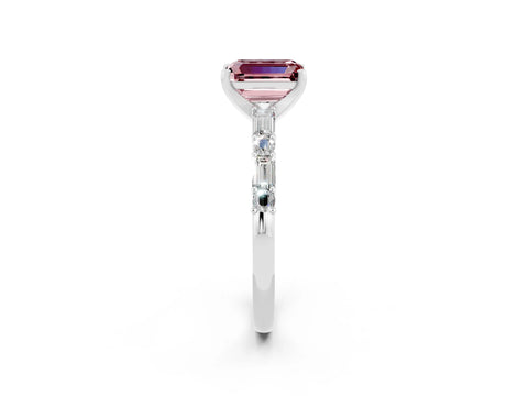 White gold Emerald Cut Morganite Solitaire with Side Baguettes and Channel Set Band_2