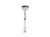 White gold Emerald Cut Morganite Solitaire with Side Baguettes and Channel Set Band_2