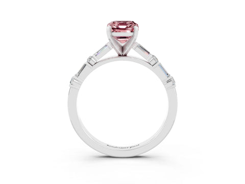 White gold Emerald Cut Morganite Solitaire with Side Baguettes and Channel Set Band_3