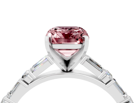 White gold Emerald Cut Morganite Solitaire with Side Baguettes and Channel Set Band_4