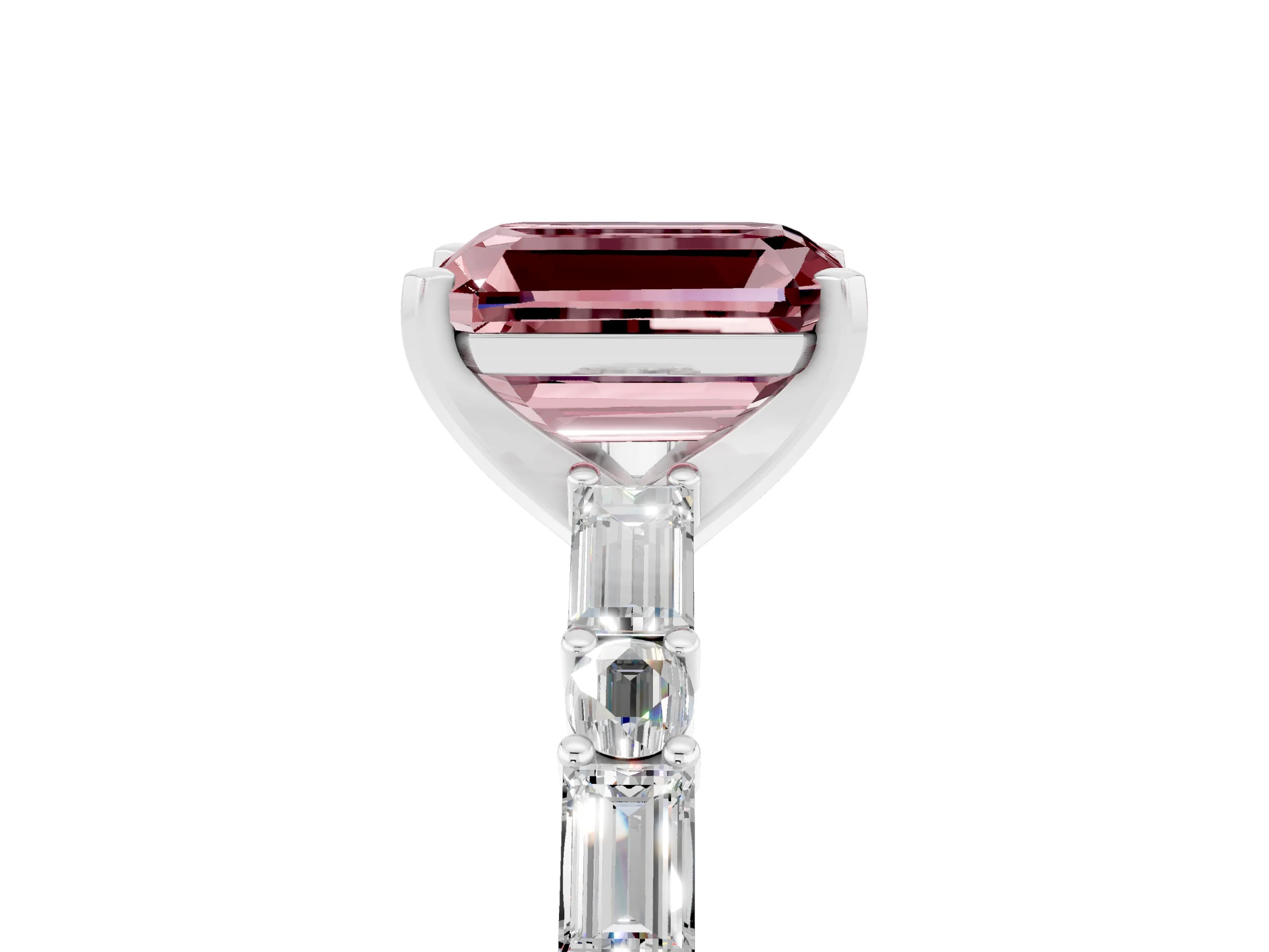 White gold Emerald Cut Morganite Solitaire with Side Baguettes and Channel Set Band_5