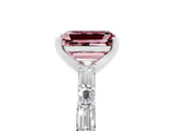 White gold Emerald Cut Morganite Solitaire with Side Baguettes and Channel Set Band_5