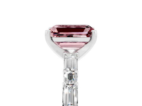 White gold Emerald Cut Morganite Solitaire with Side Baguettes and Channel Set Band_5