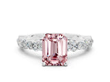 White gold Emerald Cut Morganite Solitaire with Side Stones, Pave Band, Four-Prong Setting_36