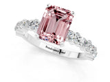 White gold Emerald Cut Morganite Solitaire with Side Stones, Pave Band, Four-Prong Setting_37
