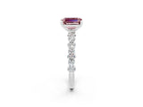 White gold Emerald Cut Morganite Solitaire with Side Stones, Pave Band, Four-Prong Setting_38