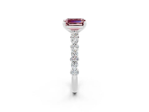 White gold Emerald Cut Morganite Solitaire with Side Stones, Pave Band, Four-Prong Setting_38