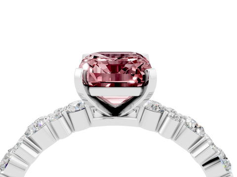 White gold Emerald Cut Morganite Solitaire with Side Stones, Pave Band, Four-Prong Setting_40