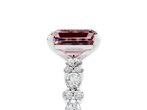 White gold Emerald Cut Morganite Solitaire with Side Stones, Pave Band, Four-Prong Setting_41