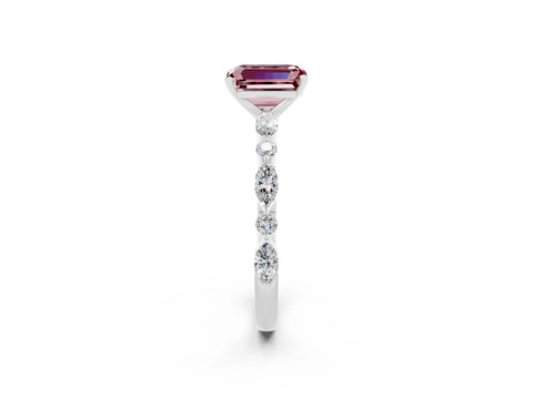 White gold Emerald Cut Morganite Solitaire with Side Stones on a Pavé Band and Four-Prong Setting_2
