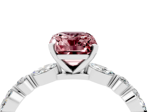 White gold Emerald Cut Morganite Solitaire with Side Stones on a Pavé Band and Four-Prong Setting_4