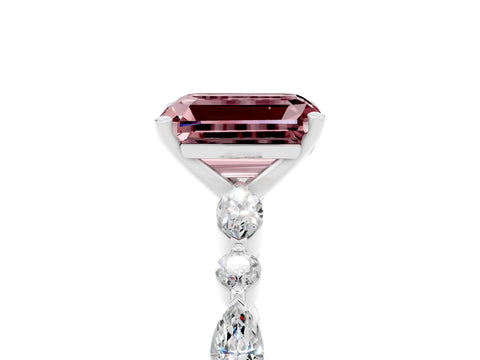 White gold Emerald Cut Morganite Solitaire with Side Stones on a Pavé Band and Four-Prong Setting_5