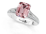 White gold Emerald Cut Morganite Split Shank Engagement Ring with Pavé Band_1
