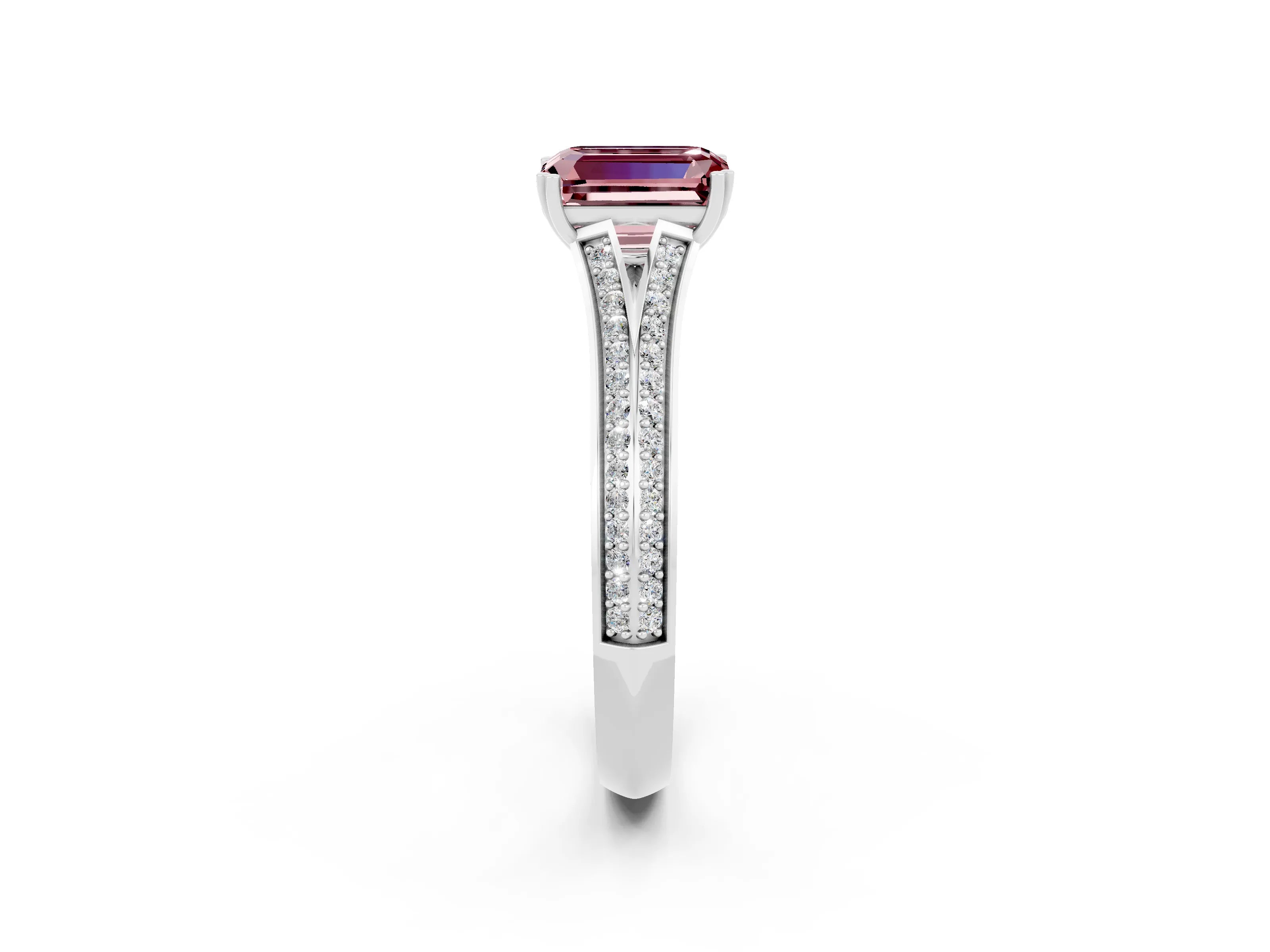White gold Emerald Cut Morganite Split Shank Engagement Ring with Pavé Band_2
