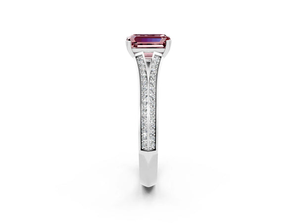 Silver Emerald Cut Morganite Split Shank Engagement Ring with Pavé Band
