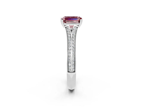 White gold Emerald Cut Morganite Split Shank Engagement Ring with Pavé Band_2
