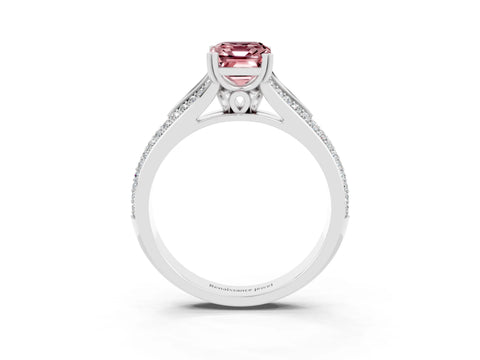 White gold Emerald Cut Morganite Split Shank Engagement Ring with Pavé Band_3