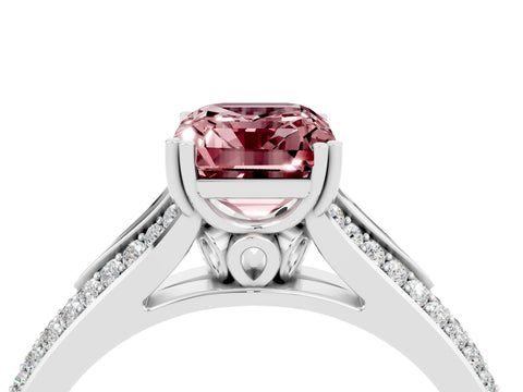 White gold Emerald Cut Morganite Split Shank Engagement Ring with Pavé Band_4