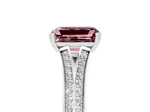 White gold Emerald Cut Morganite Split Shank Engagement Ring with Pavé Band_5